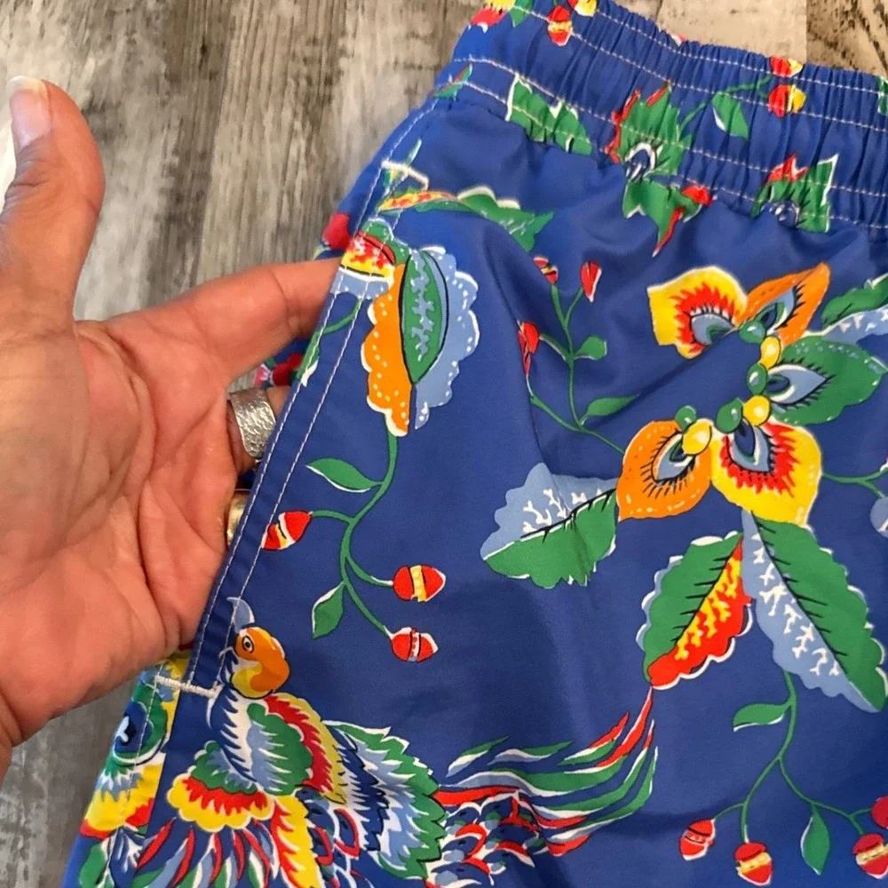 Polo Ralph Lauren Mens Tropical Swim Trunks Bird Floral XXL Blue Board Shorts